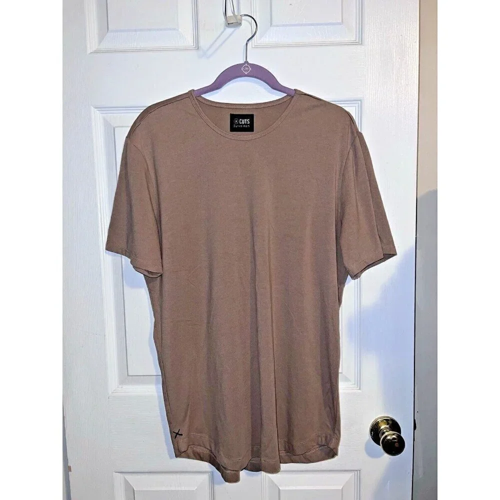 CUTS T-Shirt Mens Curve Hem Crew Neck Lightweight Stretch Training Sz L